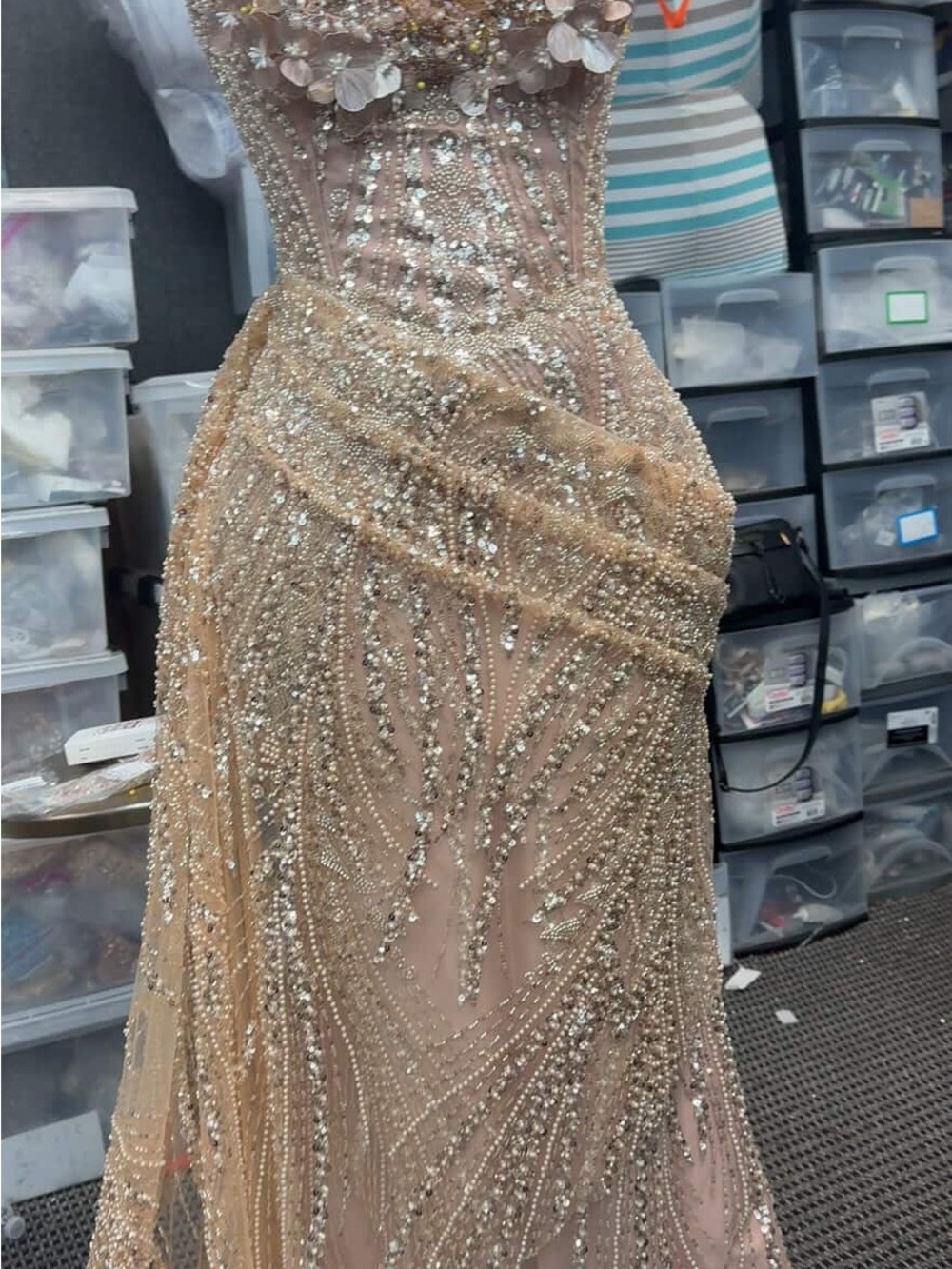 Embellished Nude/Blush Evening Gown - Elegant Beaded Dress